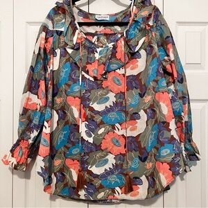 First Love | L Long Sleeve Floral Print Blouse With Ruffle details. Cottagecore